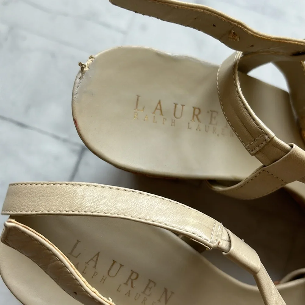 Lauren Ralph Lauren Strappy Leather Cork Wedges (Size 7.5)